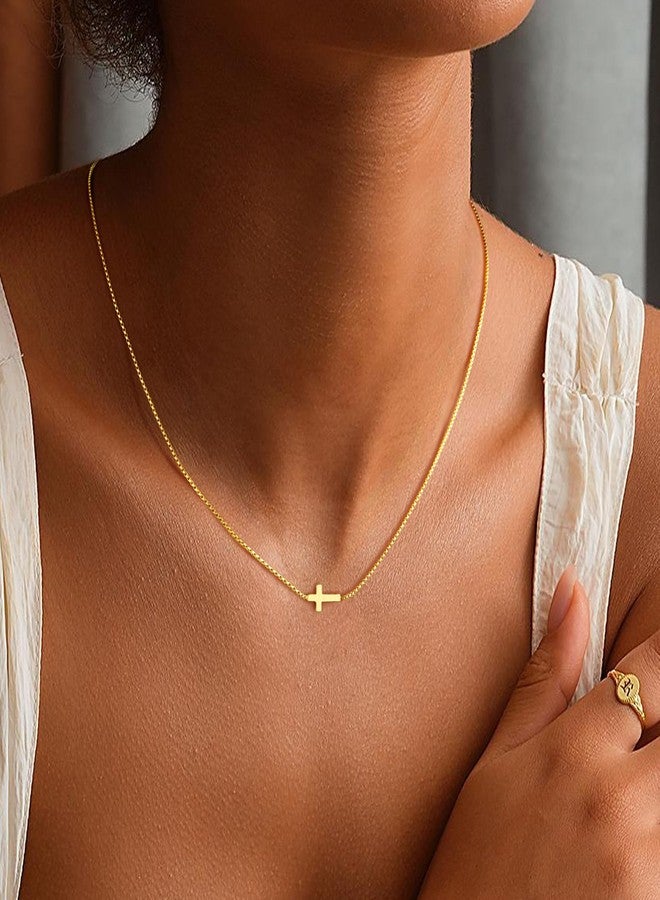 Yoosteel Cross Necklace for Women - Dainty Simple Tiny Cross Pendant Choker Necklaces Cute Chain Necklace 14K-Gold-Plated Baptism Religious Jewelry Gift - Image 3